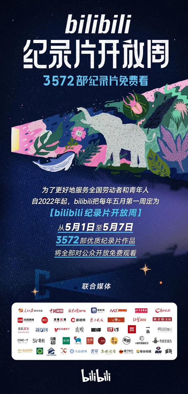 B站：五一期间向全国用户免费开放3572部纪录片