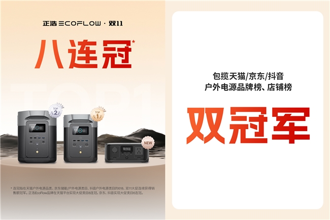 正浩EcoFlow 双十一稳居品类第一，实力领跑移动储能市场