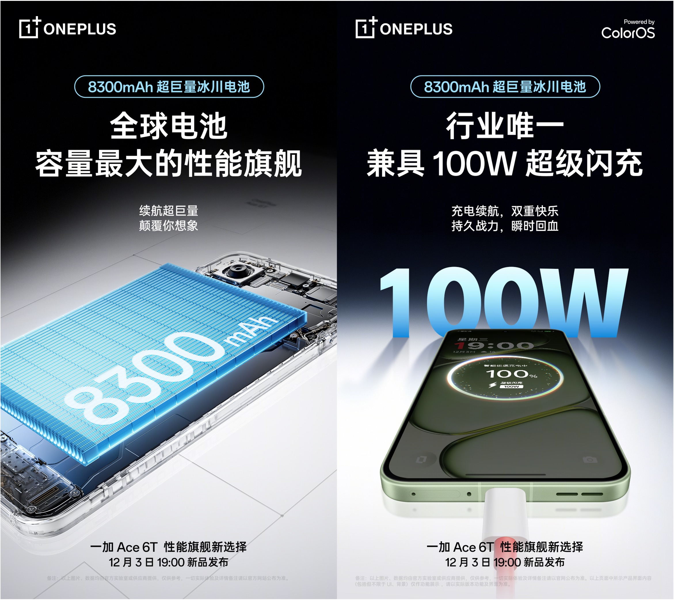 一加 Ace 6T续航官宣 行业唯一8300mAh冰川电池+百瓦闪充
