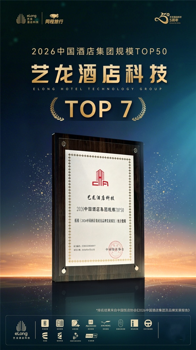 稳步提升，艺龙酒店科技荣登2026中国酒店集团规模榜第七位