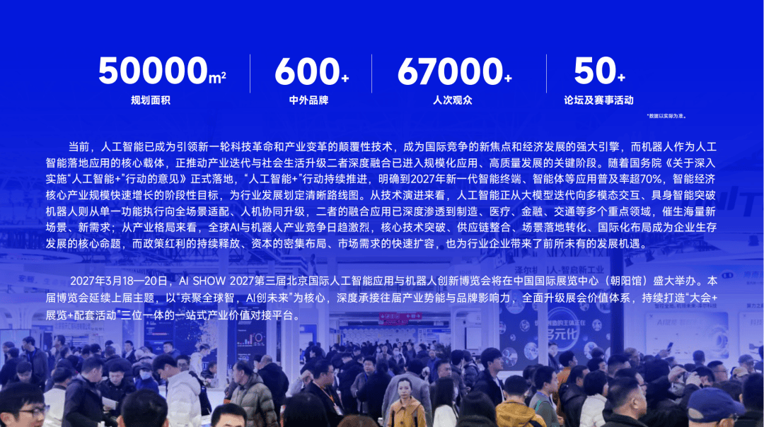 开年首展 | 2027第三届北京人工智能与机器人展览会 火热报名中!3月18-20日相聚中国国际展览中心(朝阳馆)